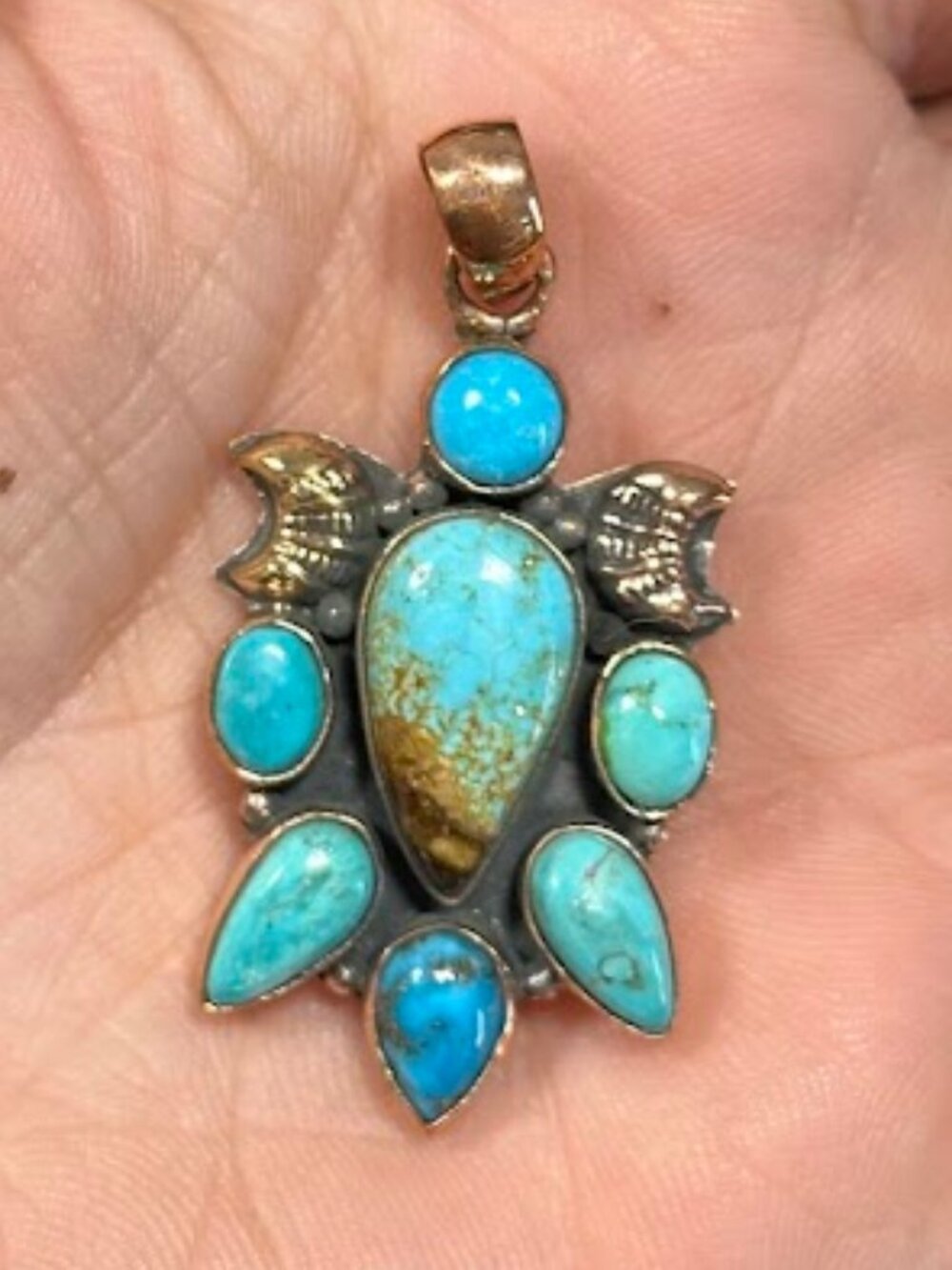 Turquoise 7 Stone in Pure Copper Pendant